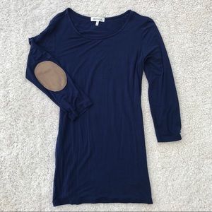 navy tunic with tan elbow patches | monteau